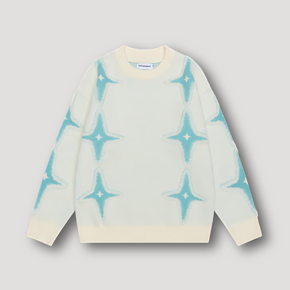 Bold Starburst Patroon Oversized Ribgebreid Fluffy Sweater