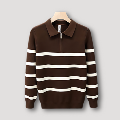 Rib Patroon Breien Half Zip Horizontal Streep Trui