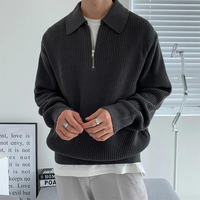 Ribtricot Half Zip Wol Mengsel Sweater Heren