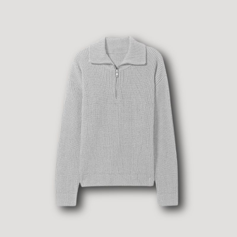 Ribtricot Half Zip Wol Mengsel Sweater Heren