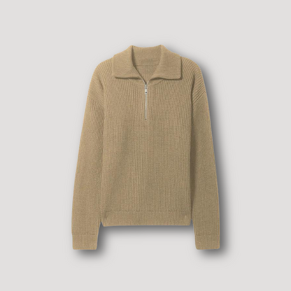 Ribtricot Half Zip Wol Mengsel Sweater Heren