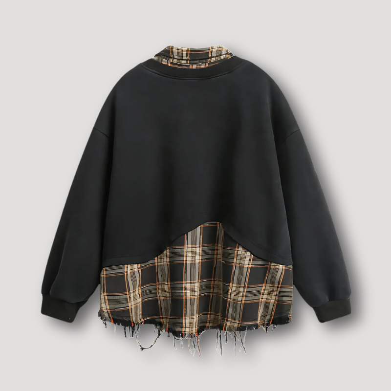 Hybrid Flanellen Ruit Collar Shirt Distressed Sweatshirt