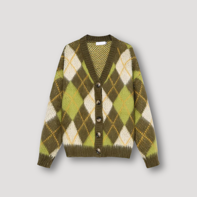 Argyle Patroon V-hals Button Up Sweater Heren