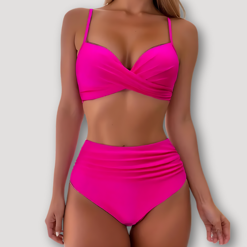 Two Piece Wikkel Top Ruched Highwaisted Bikini Set