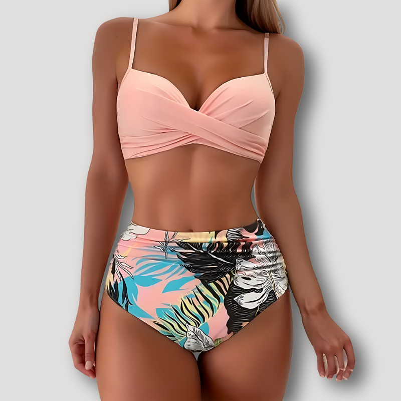 Two Piece Wrap Style Ruched Highwaisted Bikini Set