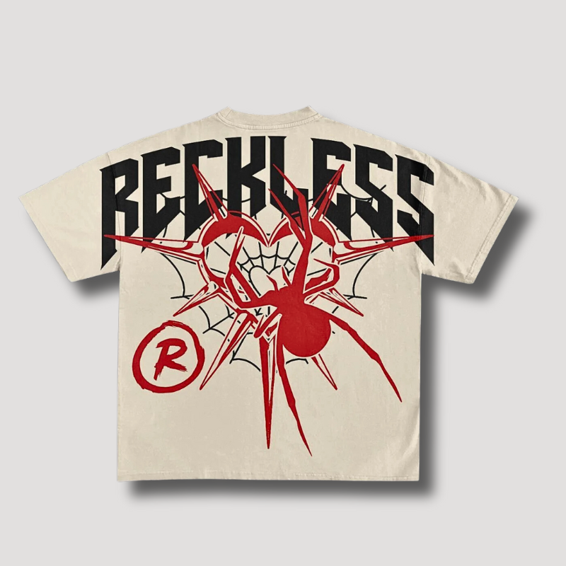 Reckless Spin Hart Web Grafisch Afdrukken Shirt