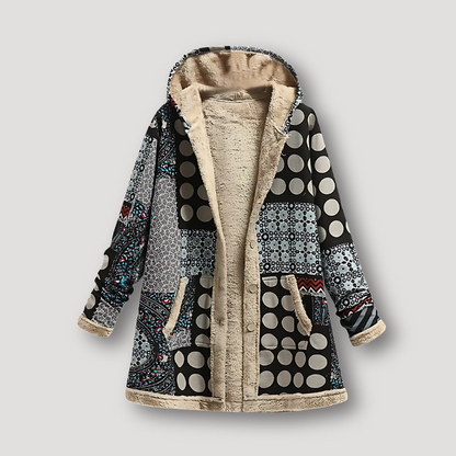 Pluche Fleece Geometrisch Patches Boheems Hooded Jas