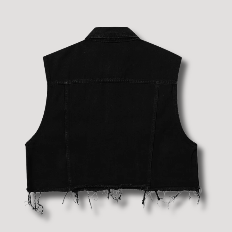 Zwart Gewassen Geript Denim Vest