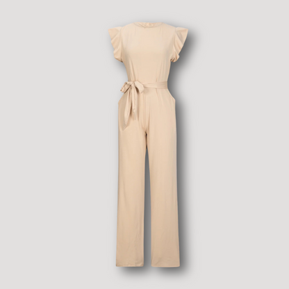 Ruffle Mouwen Matching Riem Vloeiend Wide Leg Jumpsuit