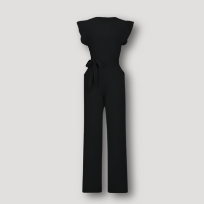 Ruffle Mouwen Matching Riem Vloeiend Wide Leg Jumpsuit