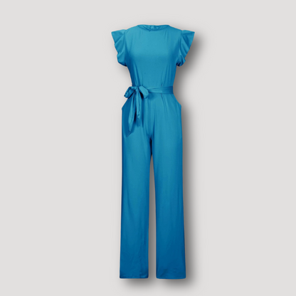 Ruffle Mouwen Matching Riem Vloeiend Wide Leg Jumpsuit