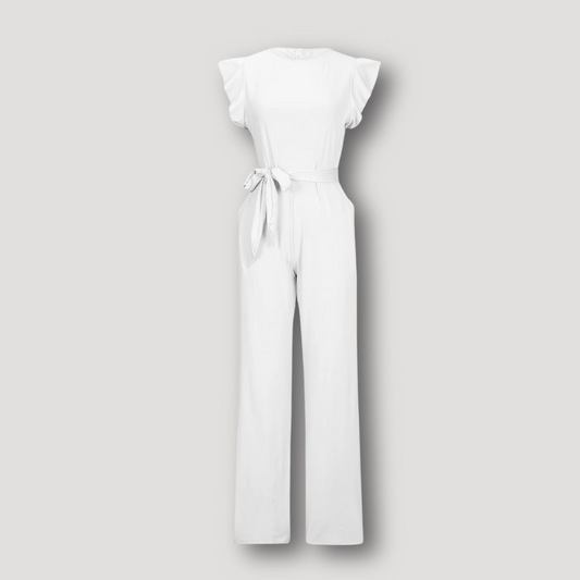 Ruffle Mouwen Matching Riem Vloeiend Wide Leg Jumpsuit