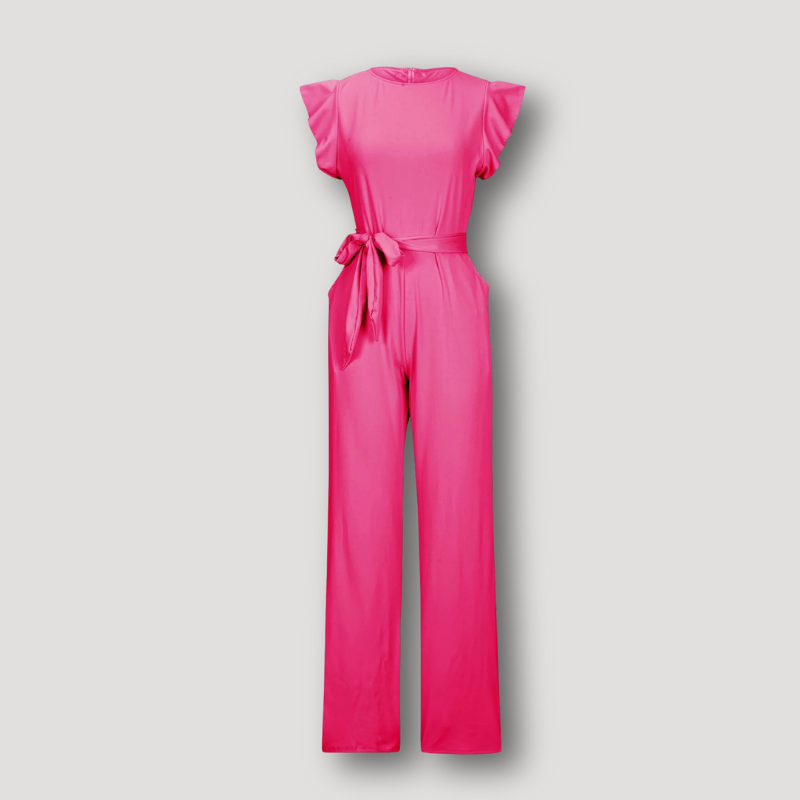 Ruffle Mouwen Matching Riem Vloeiend Wide Leg Jumpsuit