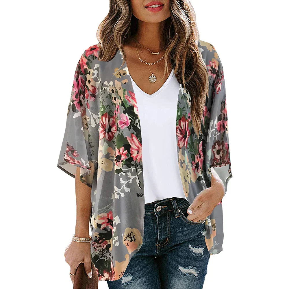 Golden Hour Bliss Kimono Cardigan Sunset and Swim Grey/Mixed S 