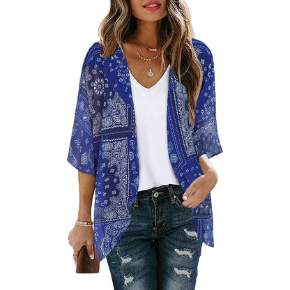 Golden Hour Bliss Kimono Cardigan Sunset and Swim Blue/White S 