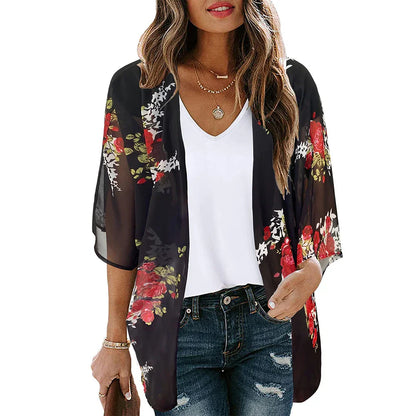 Golden Hour Bliss Kimono Cardigan Sunset and Swim Black/Red/Mixed M 