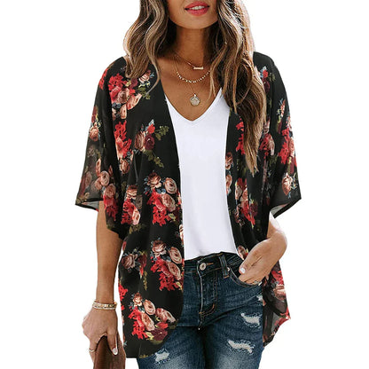 Golden Hour Bliss Kimono Cardigan Sunset and Swim Black/Red/Mixed 2 M 