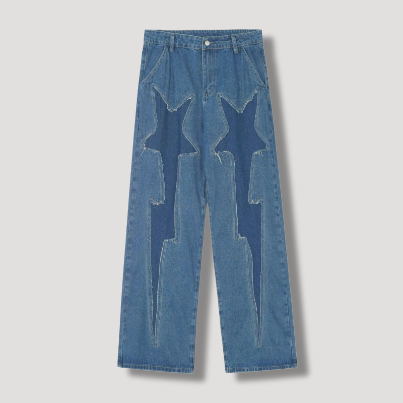 Y2K Star Lightning Patchwork Cargo Jeans Heren