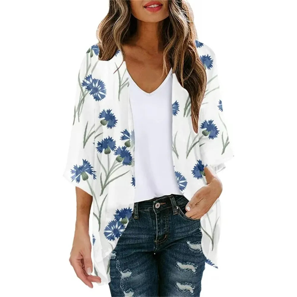 Golden Hour Bliss Kimono Cardigan Sunset and Swim White/Blue M 