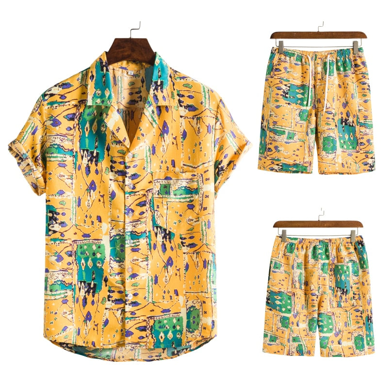 Luciano Romano™ Hawaiian Herencombi | Een vrolijke & zomerse combi voor de zomer - Geel-Groen-XXXL -  Neomoda