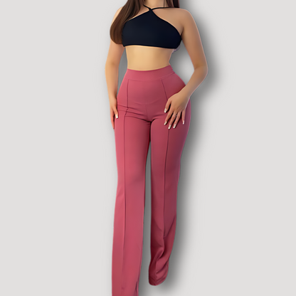 Casual Glad Form Fitting Straight Leg High Waisted Broek