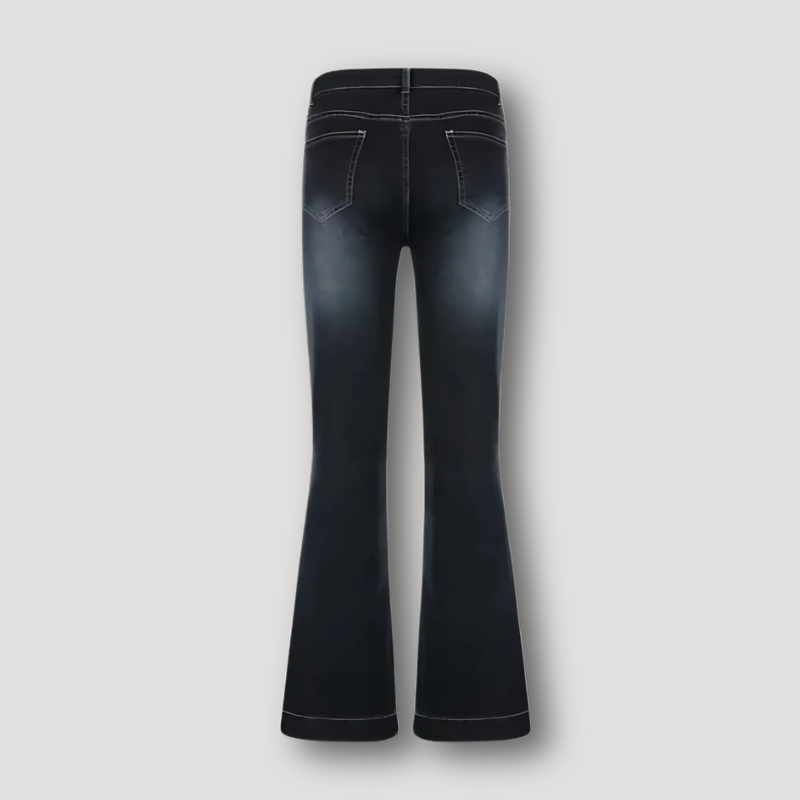 Donker Washed Vervaagd Form Fitting High Rise Flared Jeans