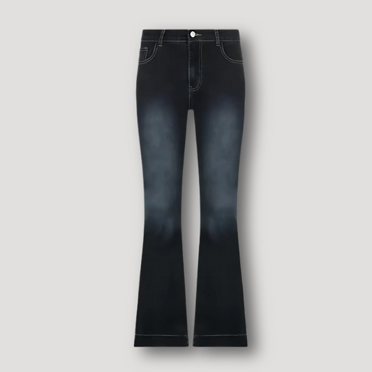 Donker Washed Vervaagd Form Fitting High Rise Flared Jeans