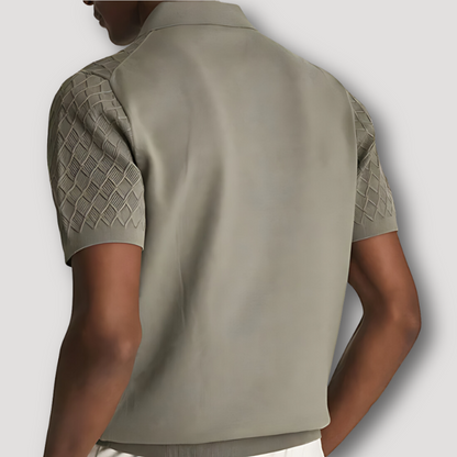 Geribde Gebreide Ruit Patroon Korte Mouw Polo Shirt Heren