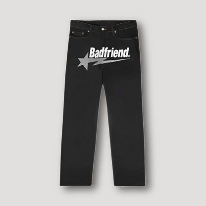 Donker Zwart 'Badfriend' Grafische Print Straight Leg Denim Jeans Heren