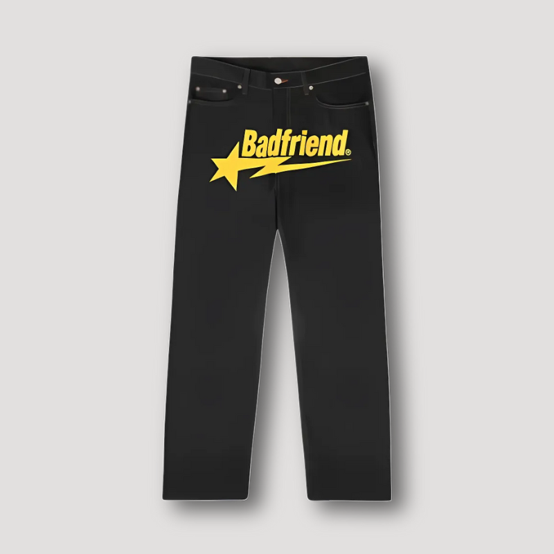 Donker Zwart 'Badfriend' Grafische Print Straight Leg Denim Jeans Heren