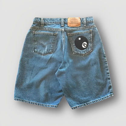 Klassiek Relaxed Fit 8-Ball Grafische Print Denim Jorts