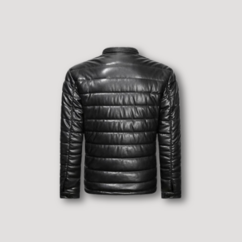 Full Zip Zwart Puffer Padded Leren Jas