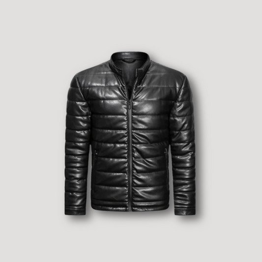 Full Zip Zwart Puffer Padded Leren Jas