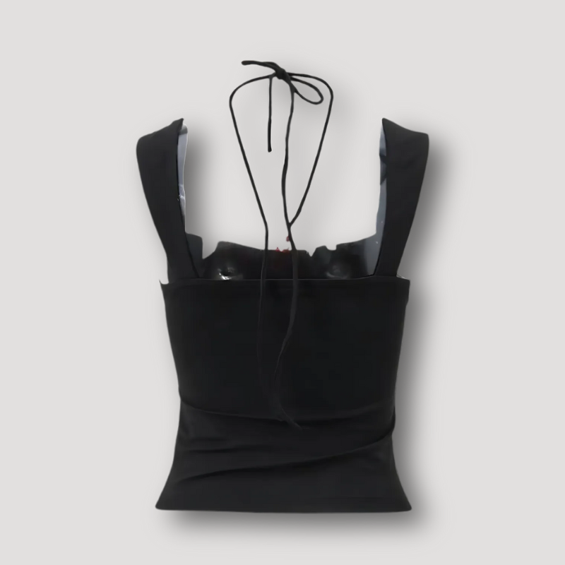 Neckholder Ruched Zwart Zomer Tapered Crop Top