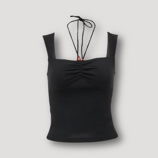 Neckholder Ruched Zwart Zomer Tapered Crop Top