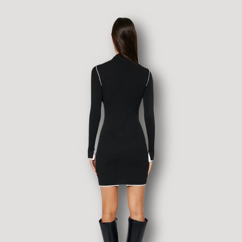 Zwart Geribd Breisel Lange Mouw Bodycon Jurk