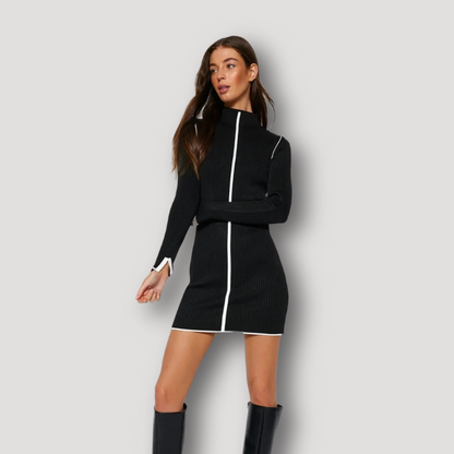 Zwart Geribd Breisel Lange Mouw Bodycon Jurk