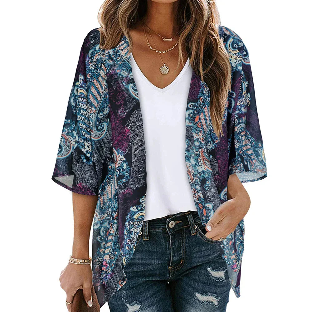 Golden Hour Bliss Kimono Cardigan Sunset and Swim Blue/Mixed 2 M 