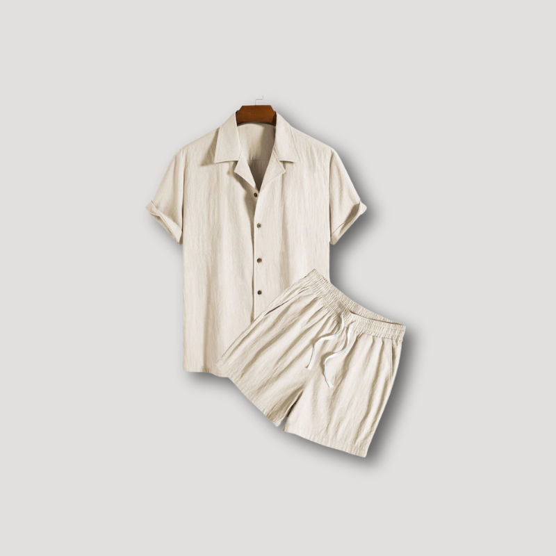 Textured Korte Mouw Shirt Linen Korte Set Zomer Outfit