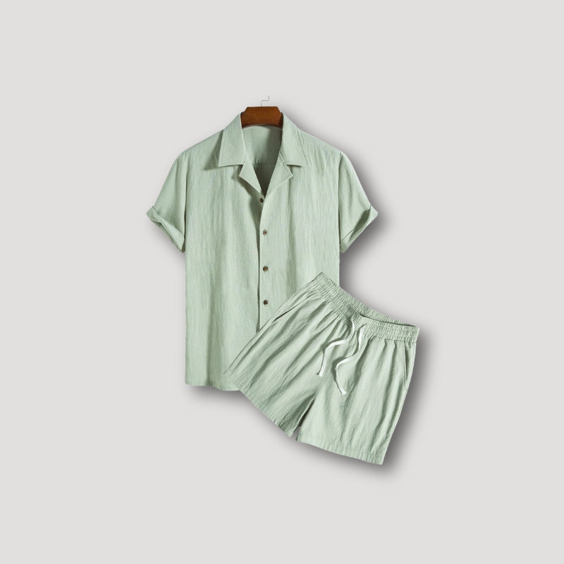 Textured Korte Mouw Shirt Linen Korte Set Zomer Outfit