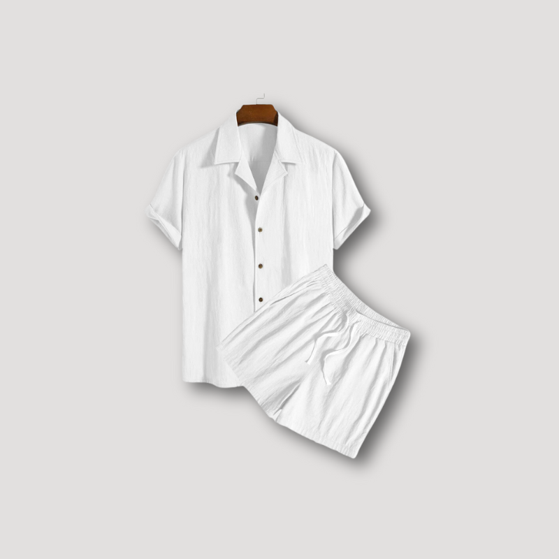 Textured Korte Mouw Shirt Linen Korte Set Zomer Outfit