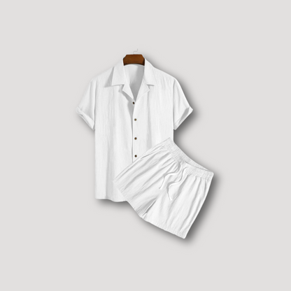 Textured Korte Mouw Shirt Linen Korte Set Zomer Outfit