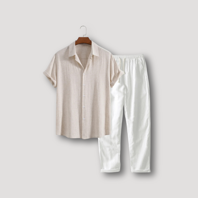 Casual Polo Shirt en Linen Trousers Zomer Outfit Set