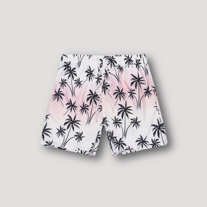 Zwarte Palm Print Korte Mouw Shirt en Korte Broek Set Zomer Outfit