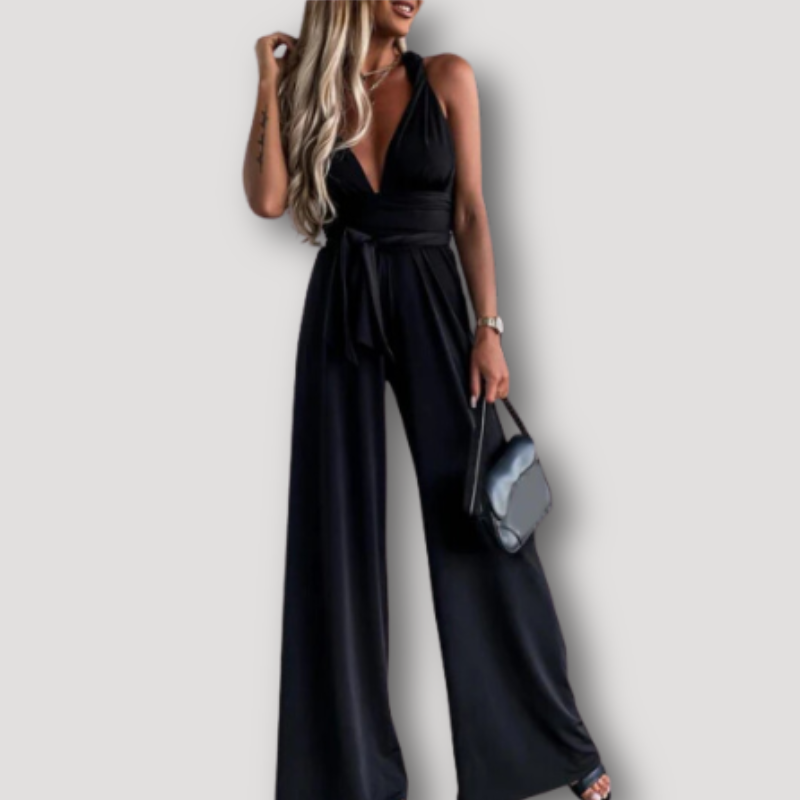 Cap Sleeves V-hals Wide Leg Open Rug Overall Jumpsuit