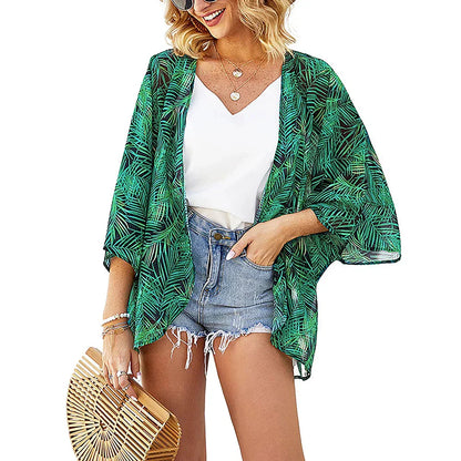 Golden Hour Bliss Kimono Cardigan Sunset and Swim Green M 