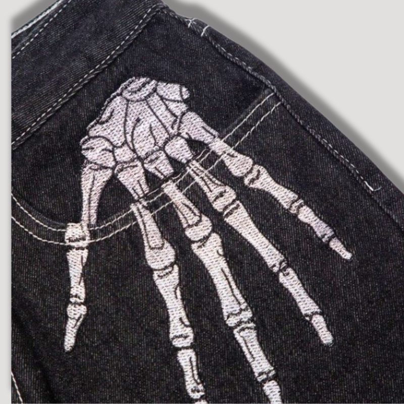 Skelet Hand Graphic Denim Jeans Y2K Streetwear