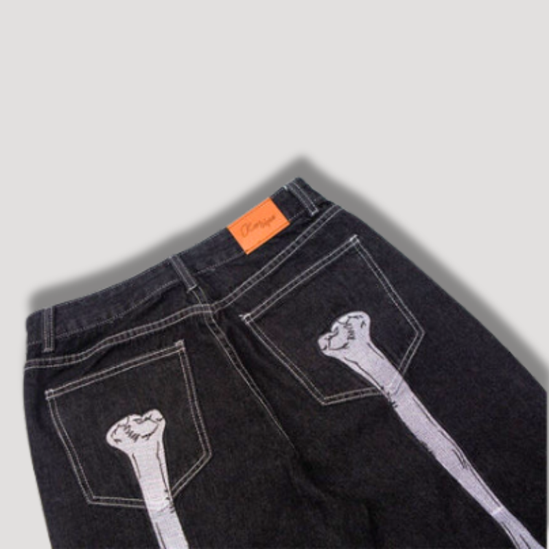 Skelet Hand Graphic Denim Jeans Y2K Streetwear