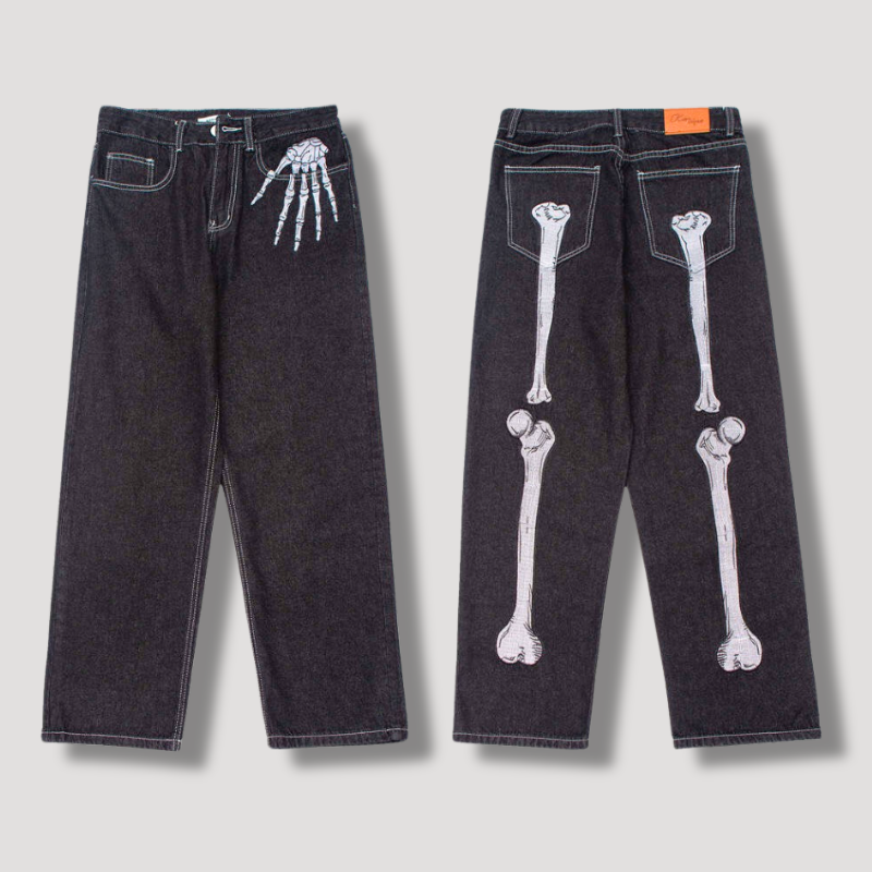 Skelet Hand Graphic Denim Jeans Y2K Streetwear