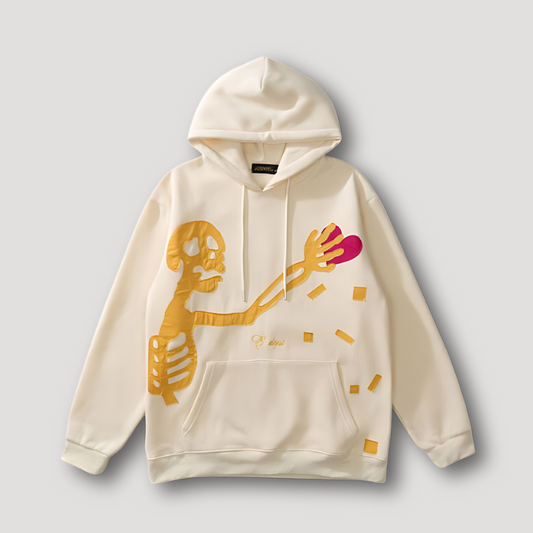 Witte Skelet Hart Grafische Print Hoodie